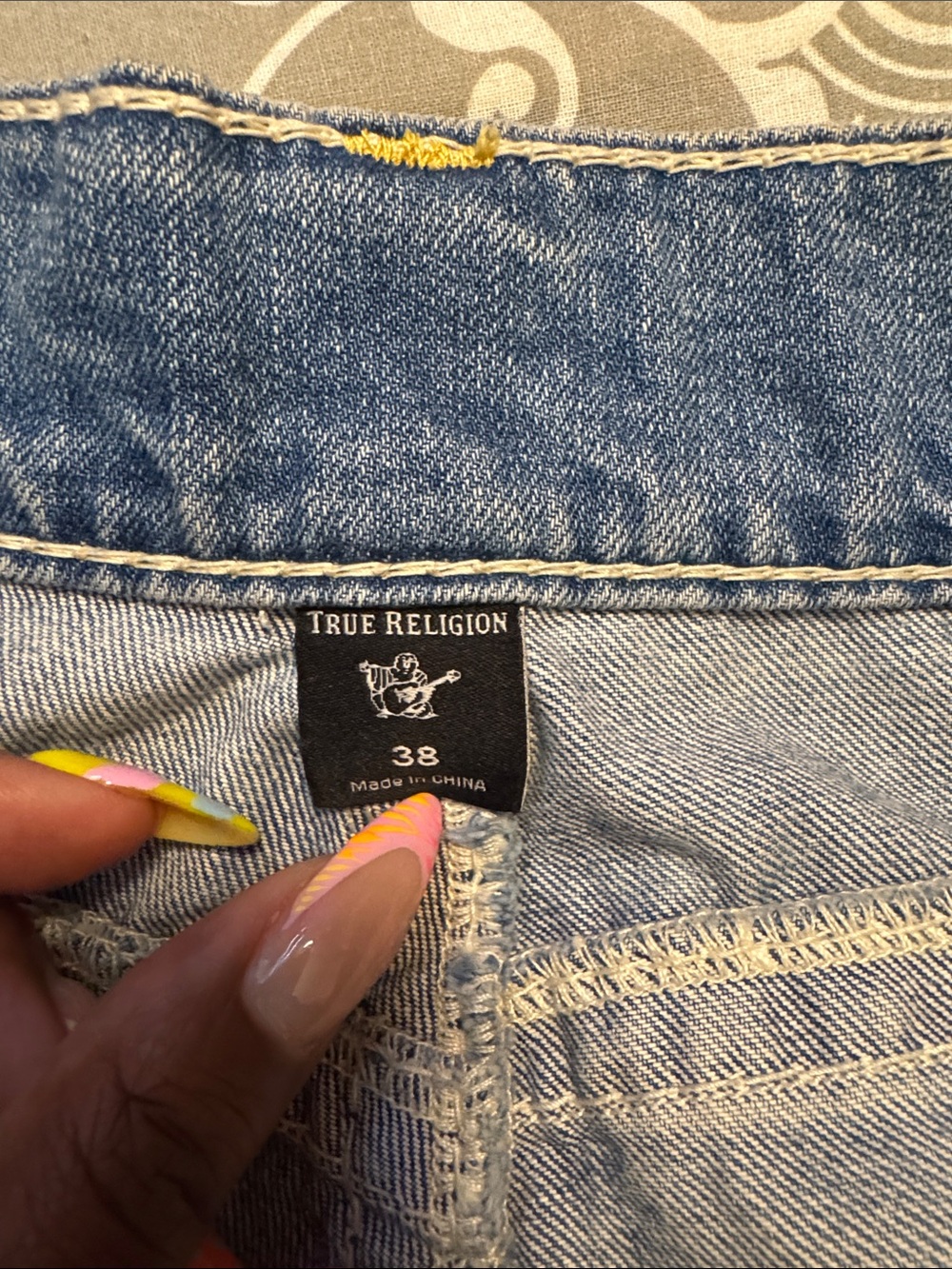 True Religion Light Blue Jeans with Yellow Stitching - Picture 4 of 4